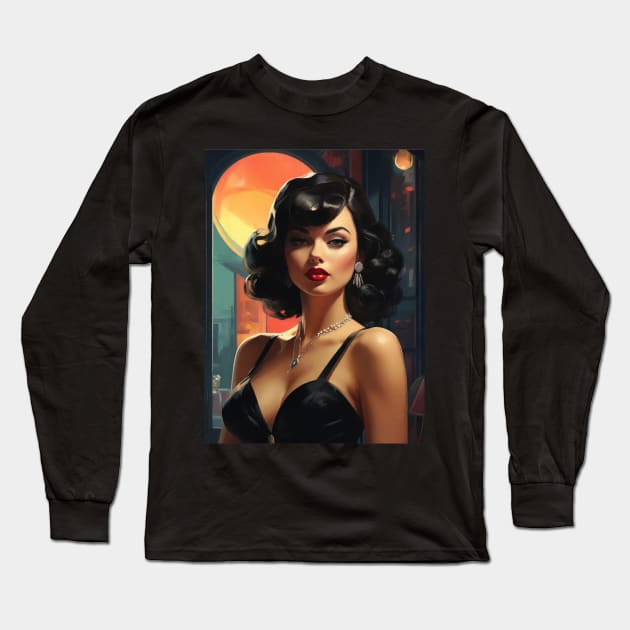 Noir Femme Fatale 1940’s (version 1) Long Sleeve T-Shirt by StudioX27